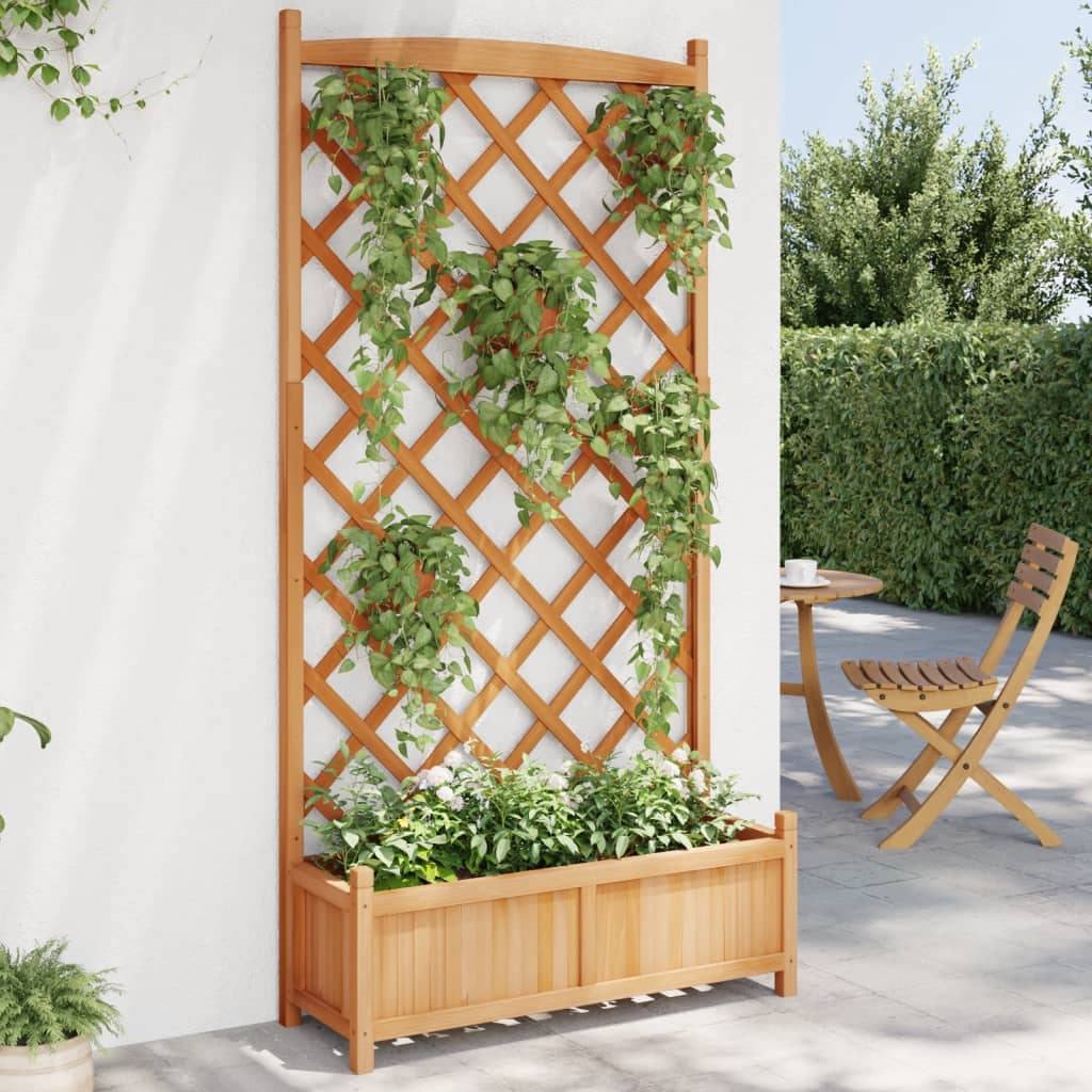 plantekasse med espalier brun 90x35x180 cm massivt grantræ