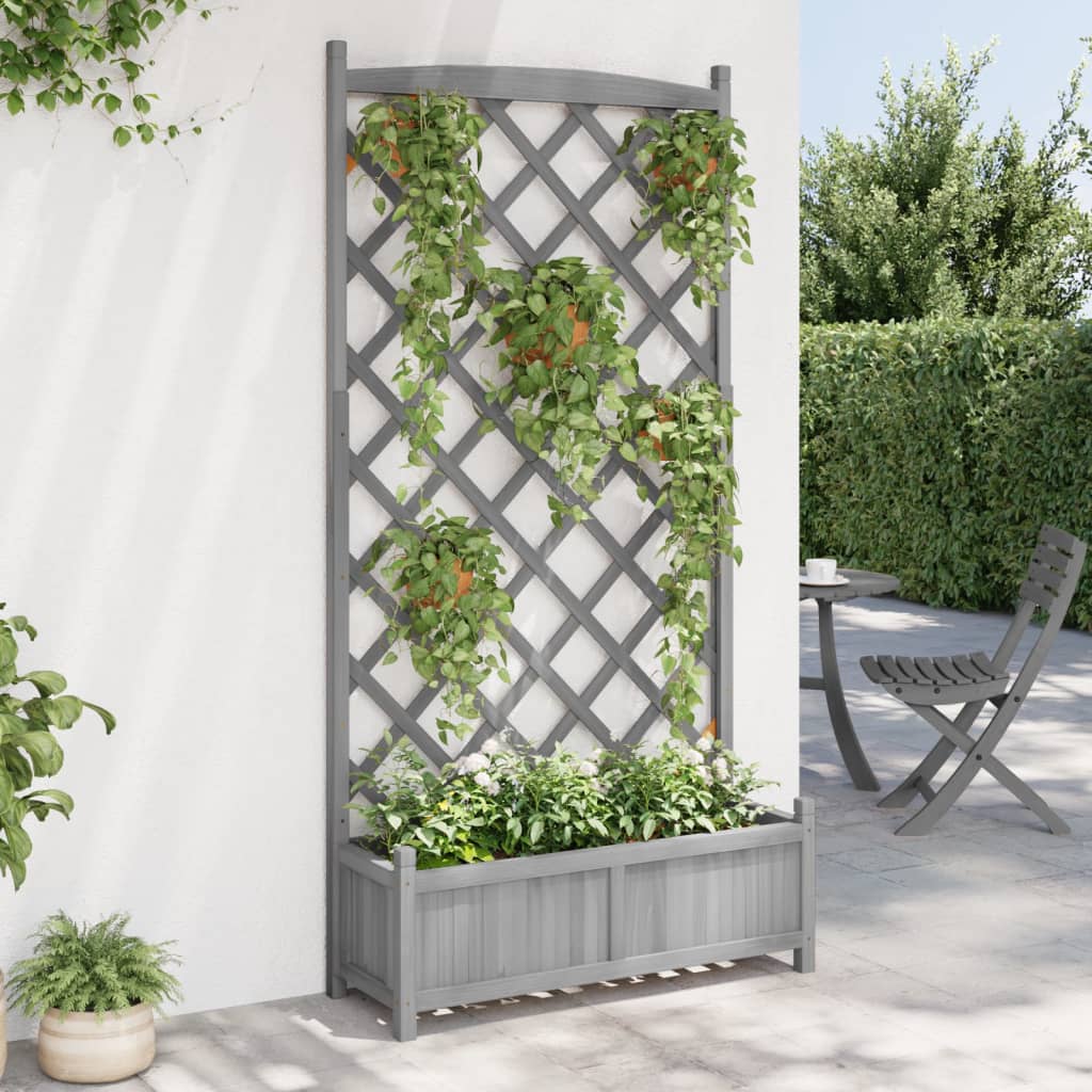 plantekasse med espalier grå 90x35x180 cm massivt grantræ