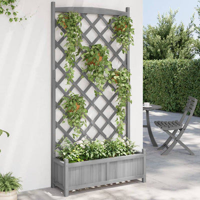 plantekasse med espalier grå 90x35x180 cm massivt grantræ