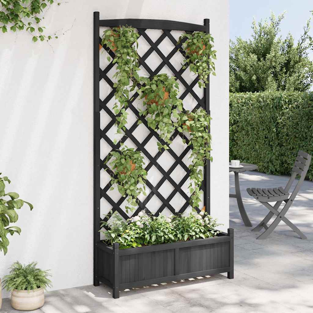 plantekasse med espalier sort 90x35x180 cm massivt grantræ
