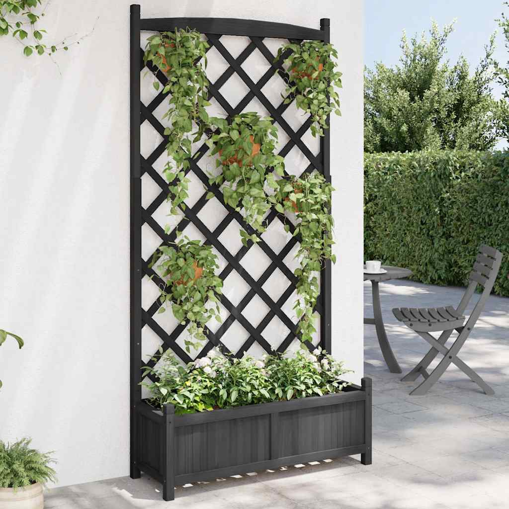 plantekasse med espalier sort 90x35x180 cm massivt grantræ