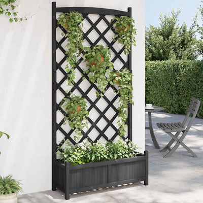 plantekasse med espalier sort 90x35x180 cm massivt grantræ