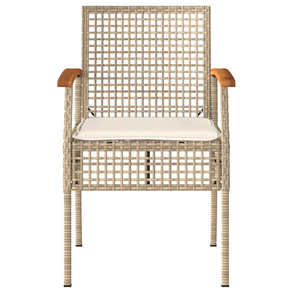 havestole 4 stk. med hynder polyrattan og akacietræ beige