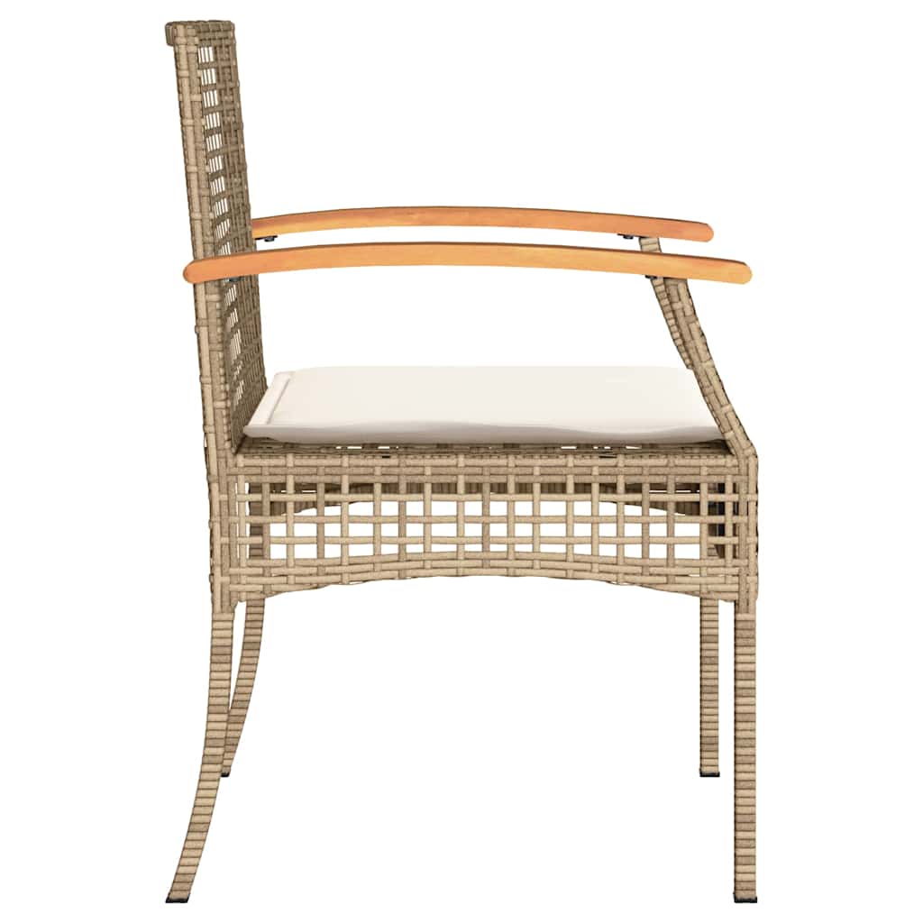 havestole 4 stk. med hynder polyrattan og akacietræ beige