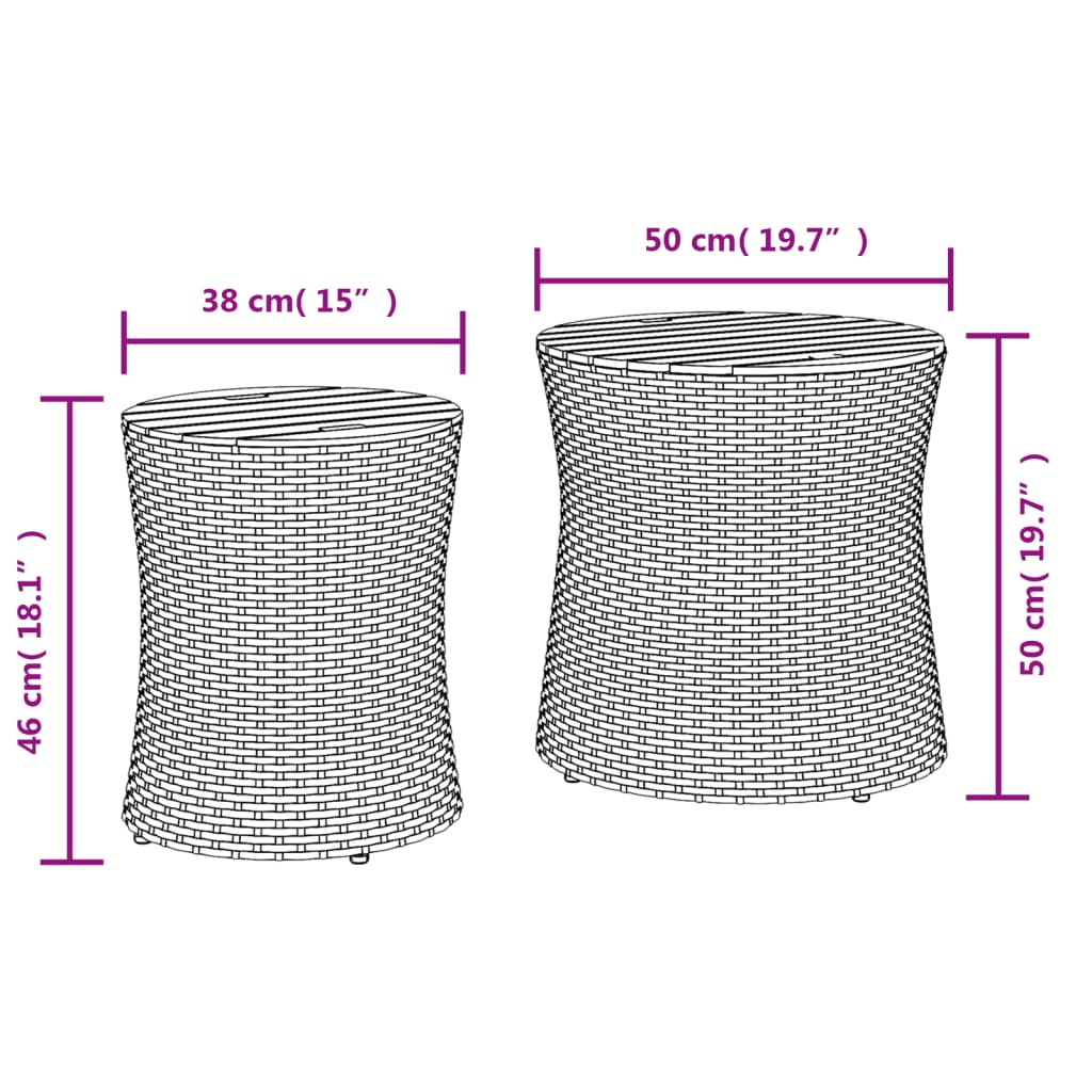 haveborde 2 stk. med træplade polyrattan beige