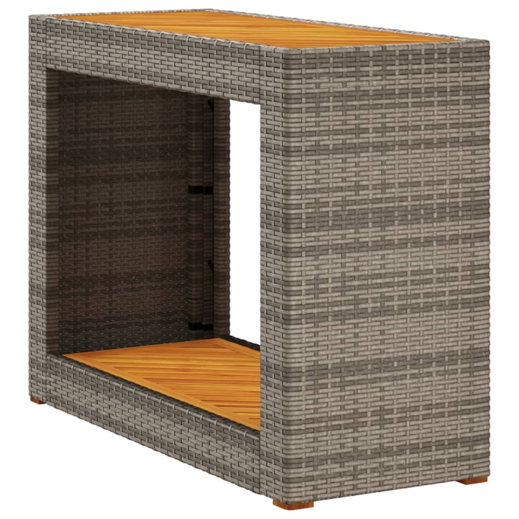havebord med trætop 100x40x75 cm polyrattan grå