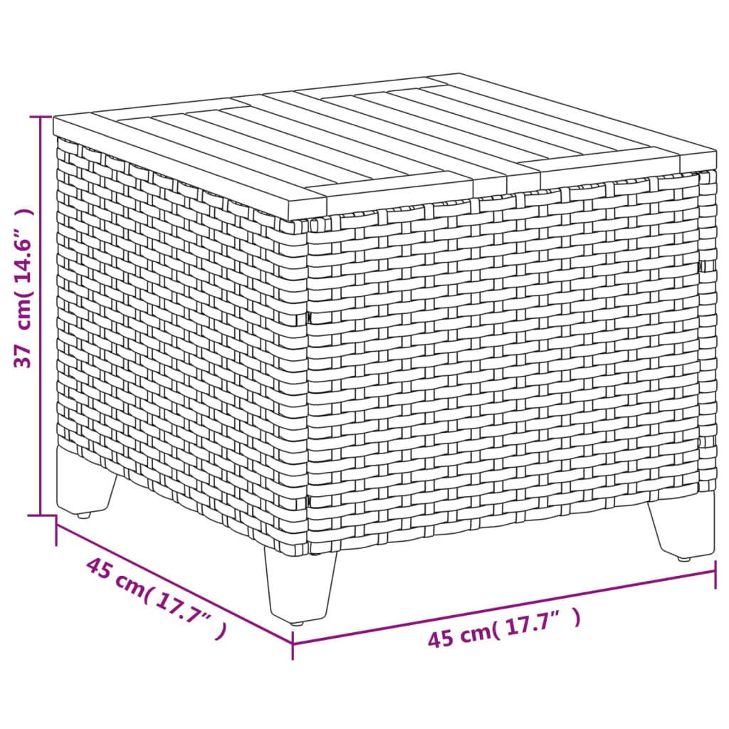 havebord 45x45x37 cm polyrattan og akacietræ grå