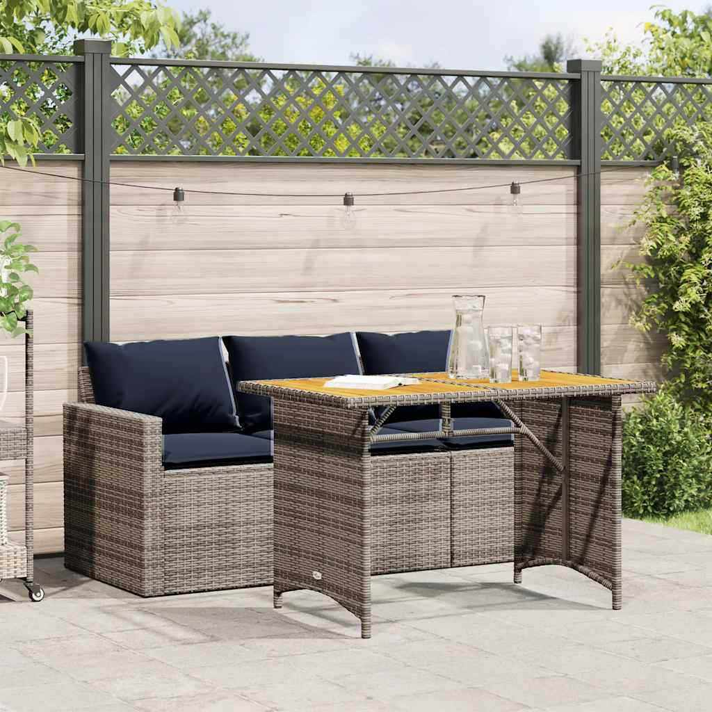 spisebordssæt til haven 2 dele med hynder polyrattan grå