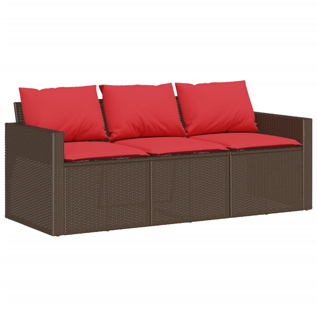 3-personers havesofa med hynder polyrattan brun