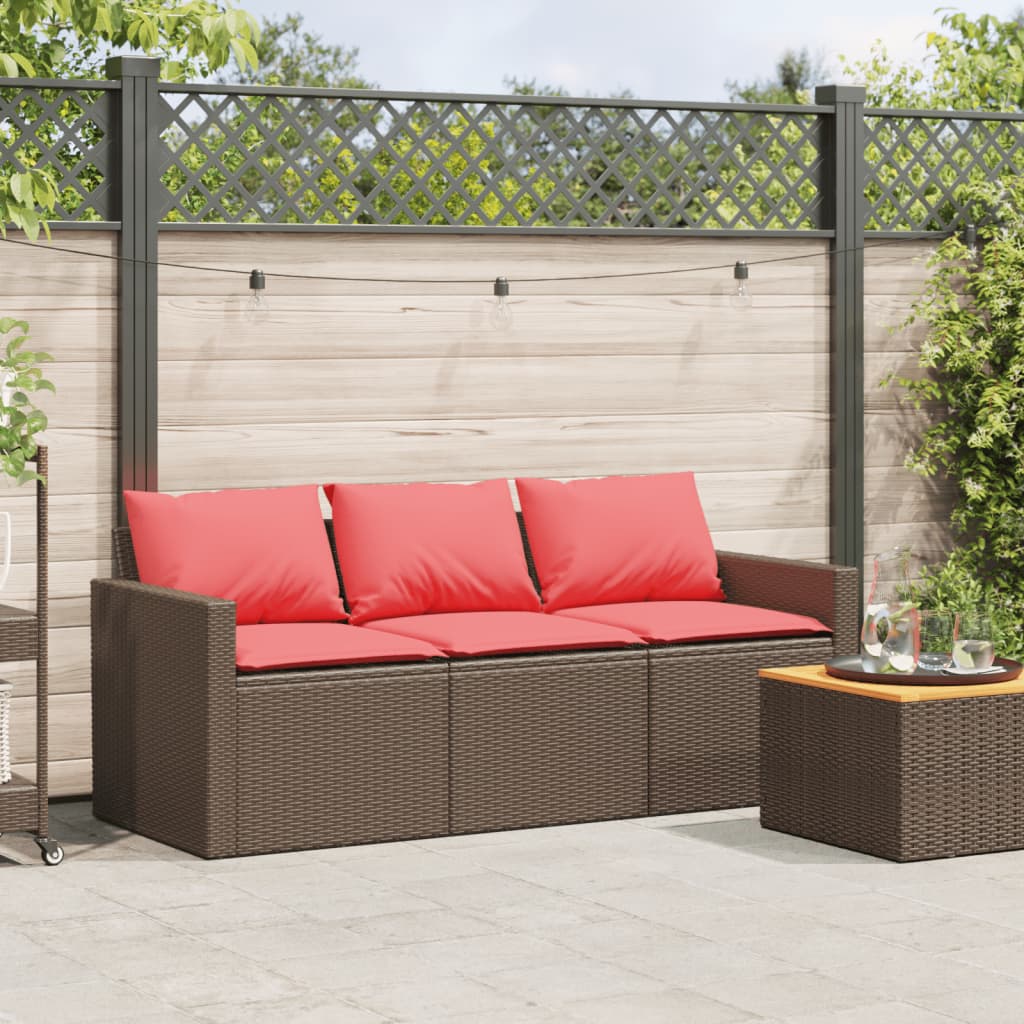 3-personers havesofa med hynder polyrattan brun