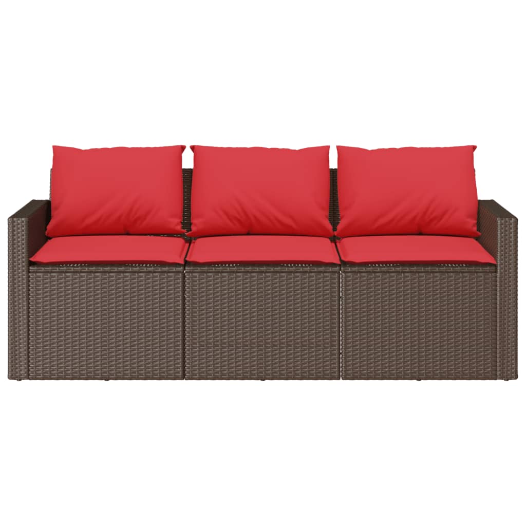 3-personers havesofa med hynder polyrattan brun