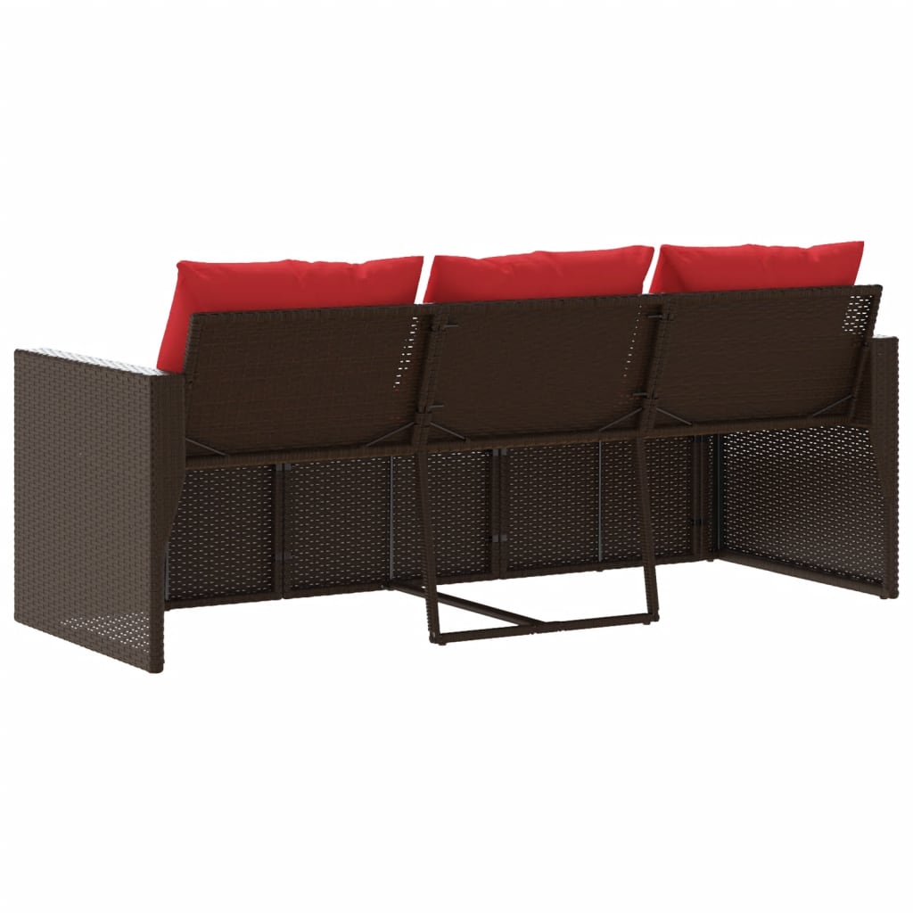 3-personers havesofa med hynder polyrattan brun