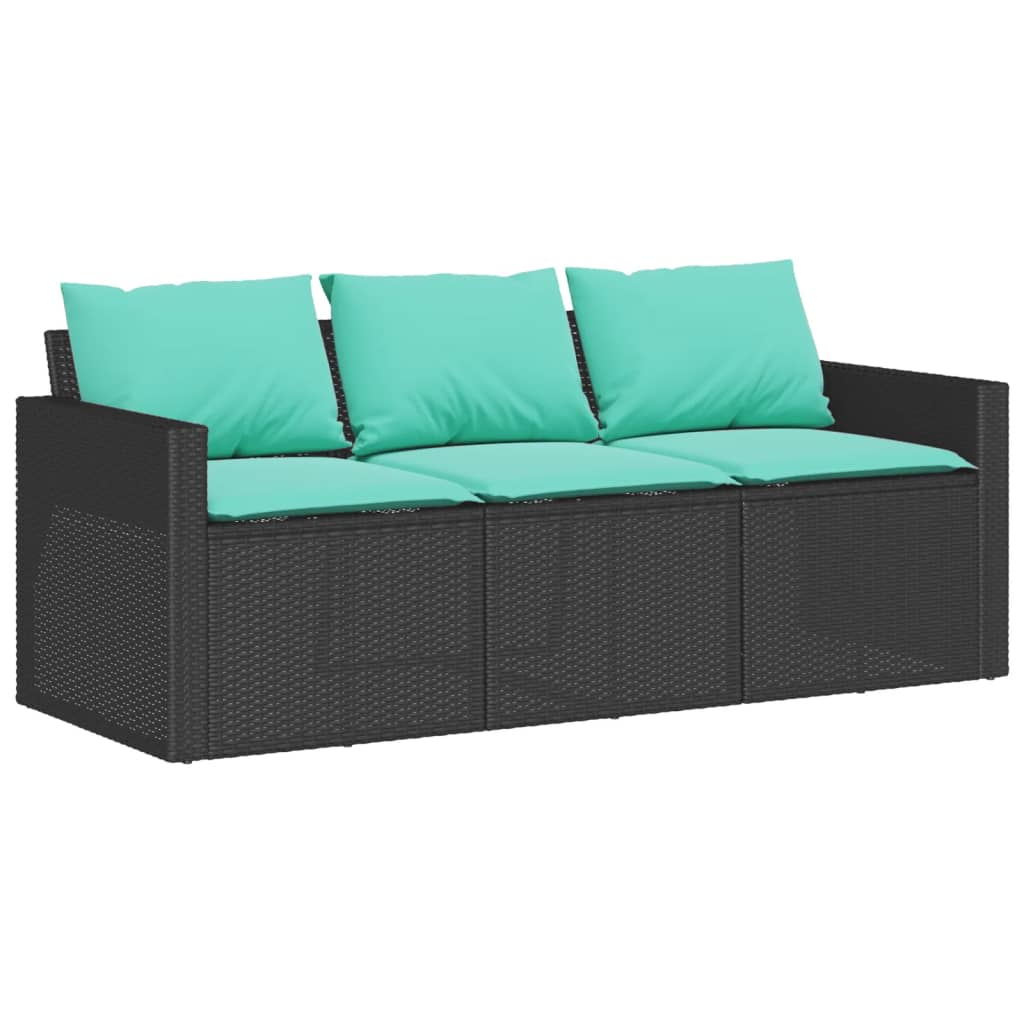 3-personers havesofa med hynder polyrattan sort