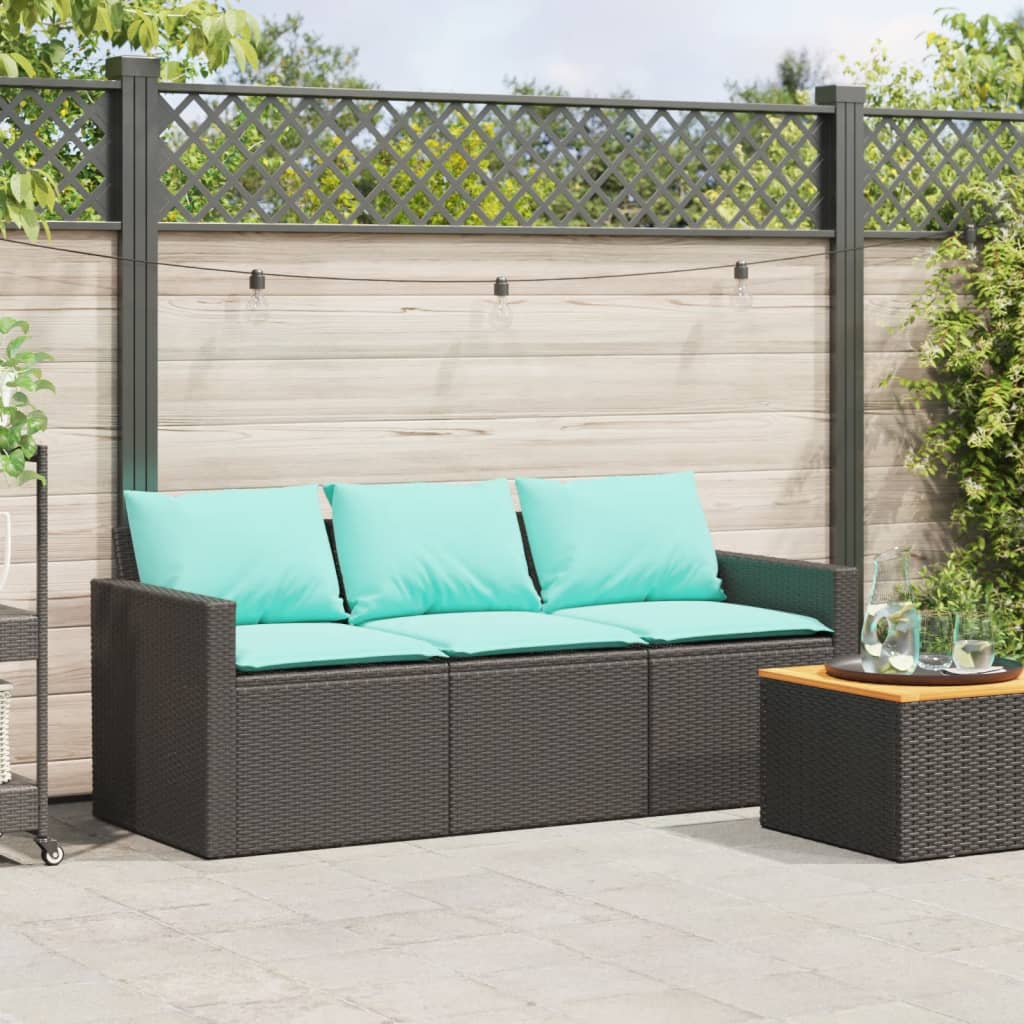 3-personers havesofa med hynder polyrattan sort