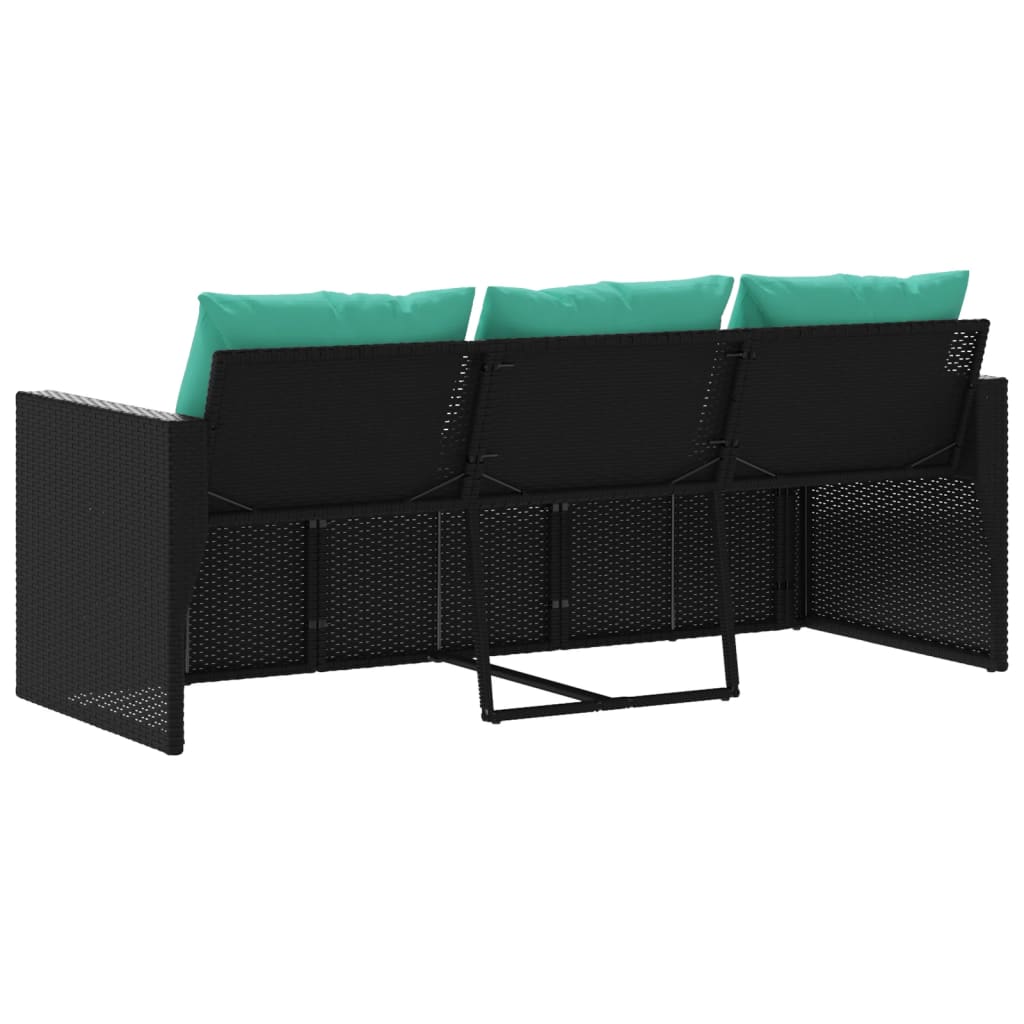 3-personers havesofa med hynder polyrattan sort