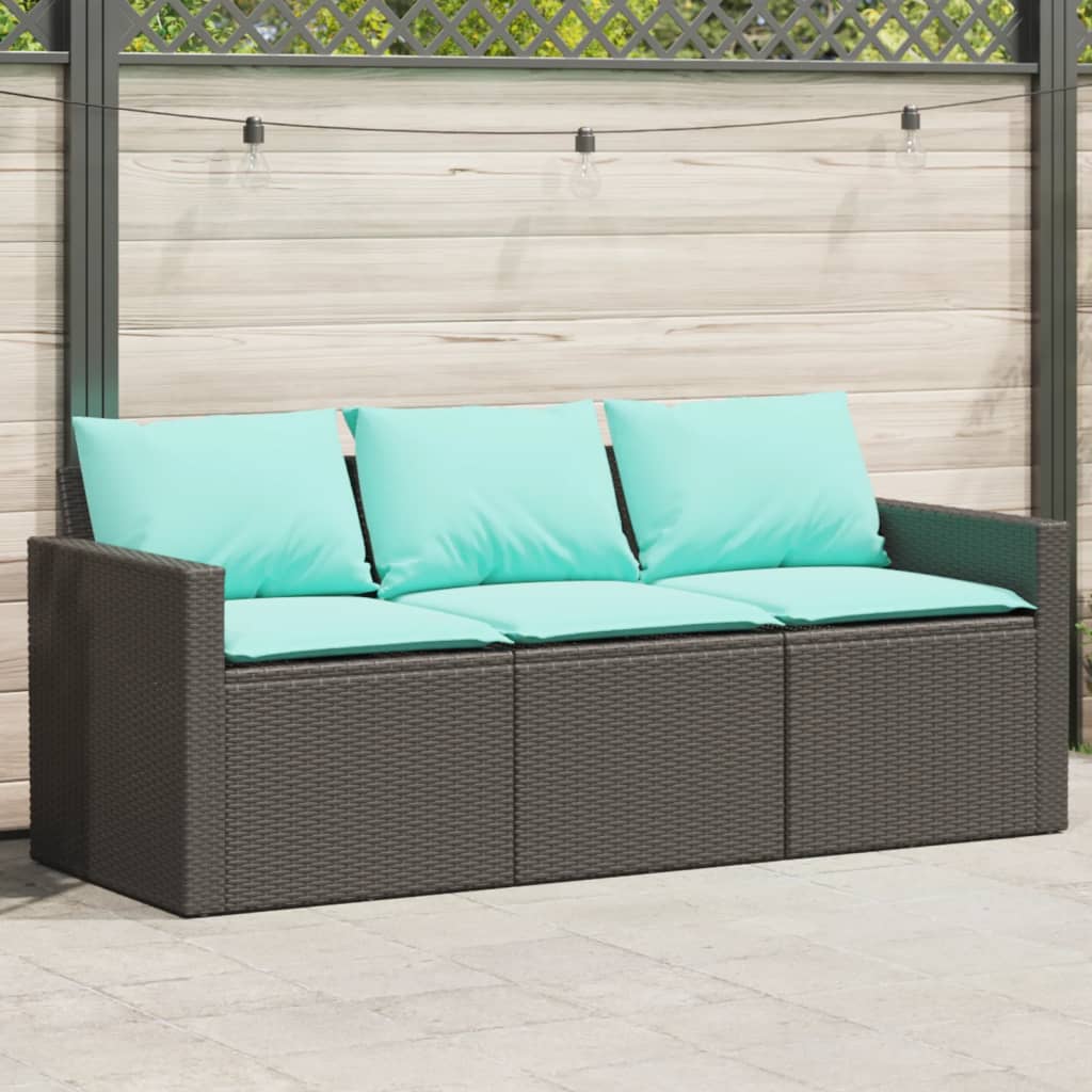 3-personers havesofa med hynder polyrattan sort