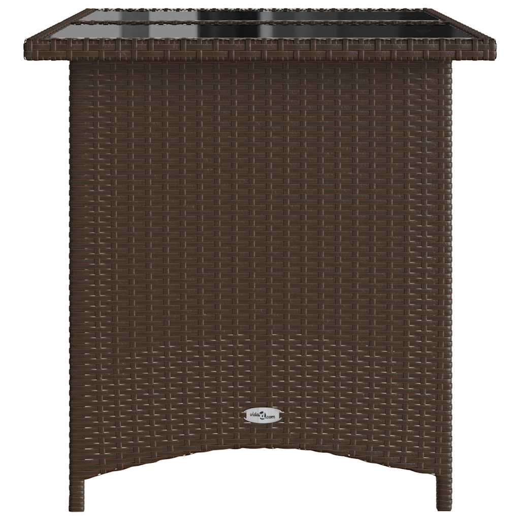 havebord med glastop 110x68x70 cm polyrattan brun