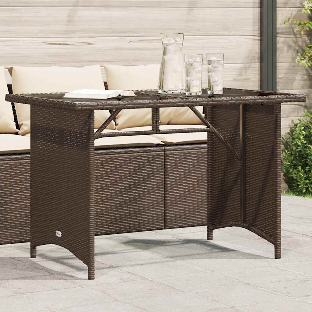 havebord med glastop 110x68x70 cm polyrattan brun