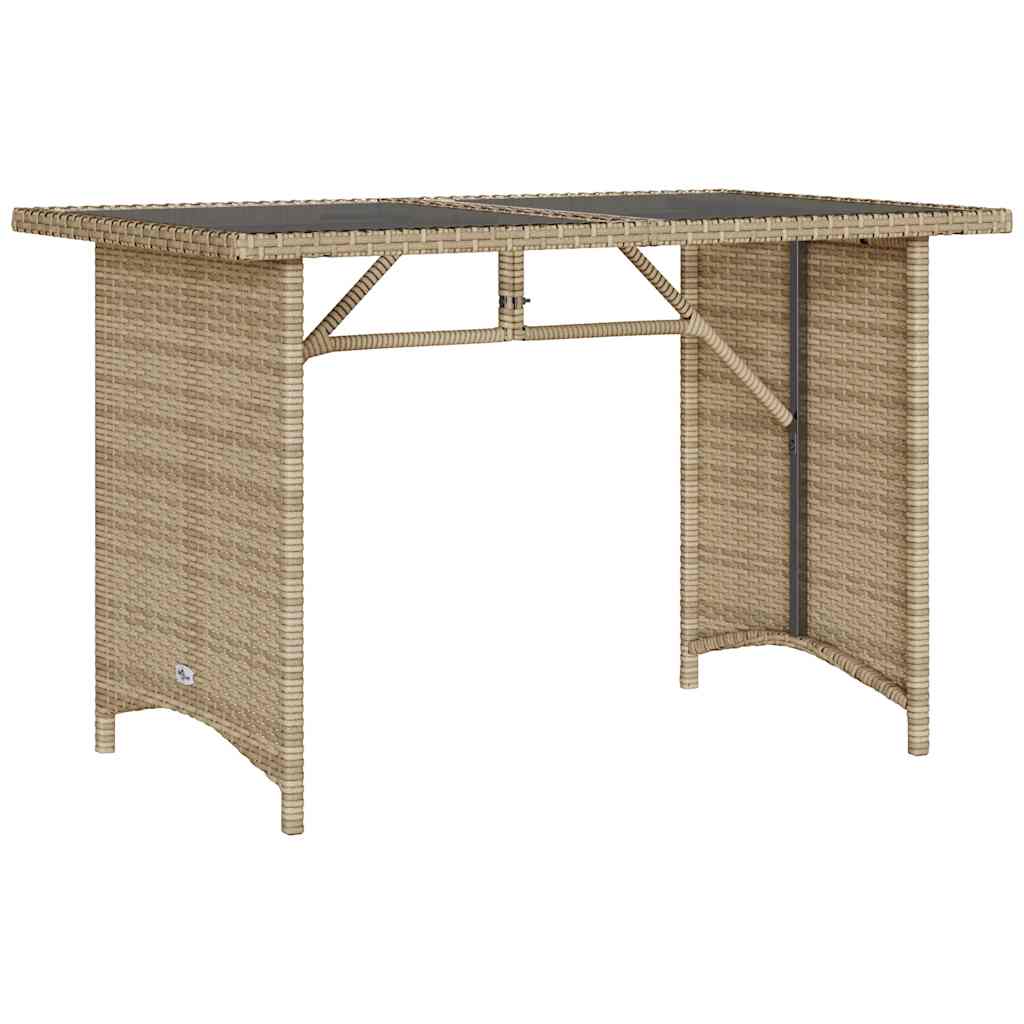 havebord med glastop 110x68x70 cm polyrattan beige
