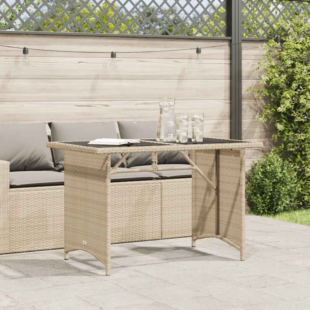 havebord med glastop 110x68x70 cm polyrattan beige