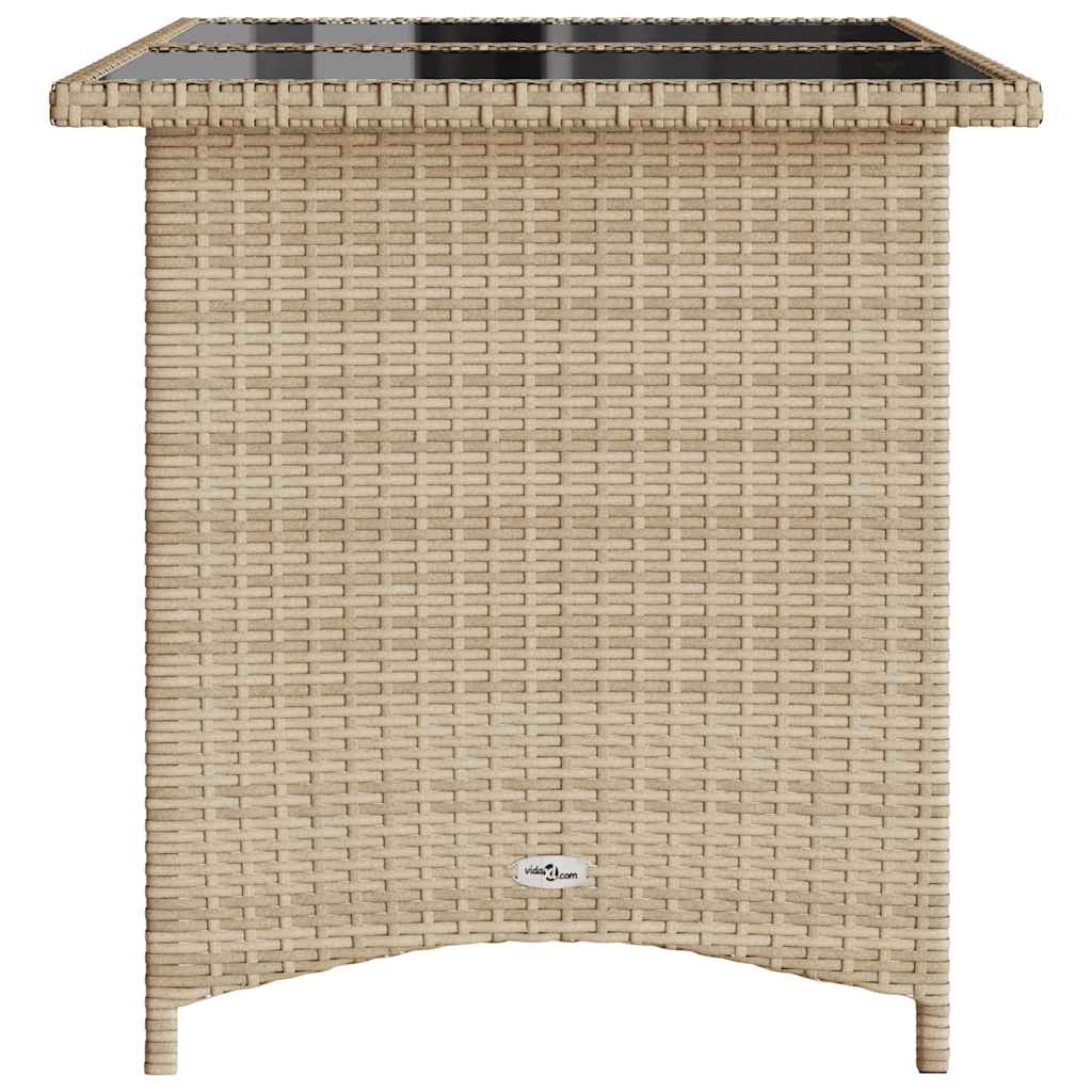 havebord med glastop 110x68x70 cm polyrattan beige