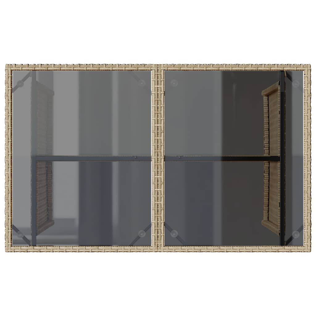 havebord med glastop 110x68x70 cm polyrattan beige