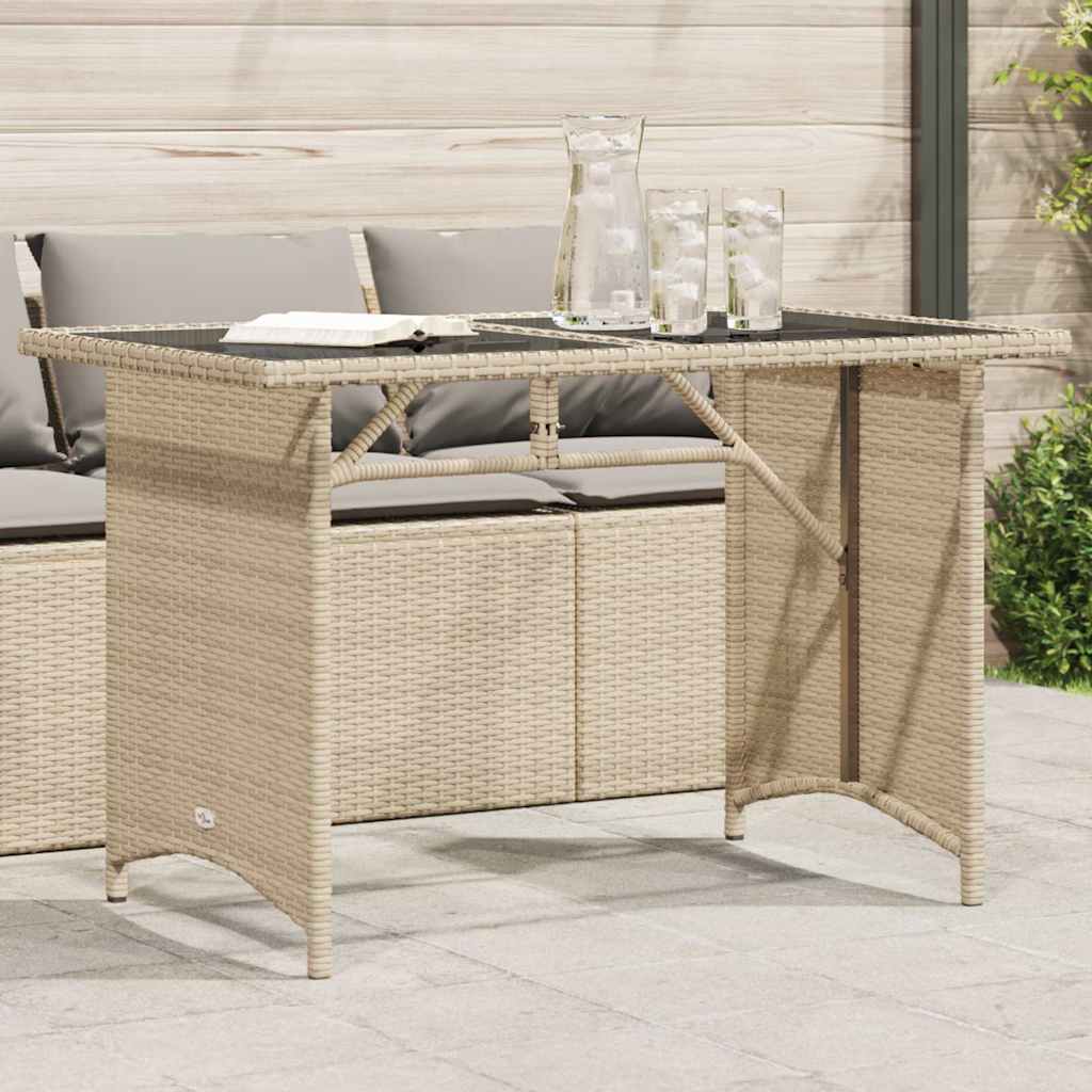 havebord med glastop 110x68x70 cm polyrattan beige