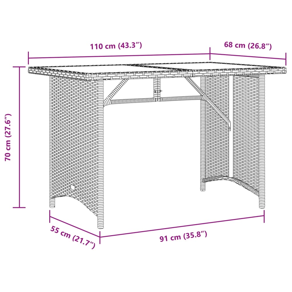 havebord med træplade 110x68x70 cm polyrattan sort