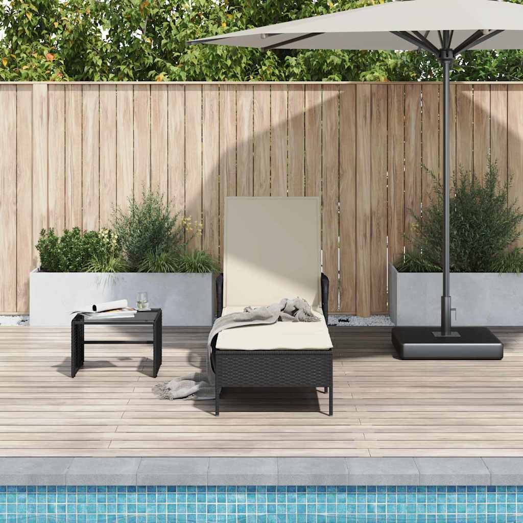 Solstol polyrattan Sort og Cremehvid