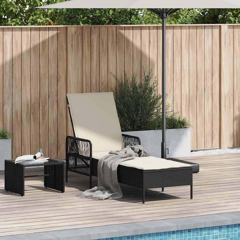 Solstol polyrattan Sort og Cremehvid