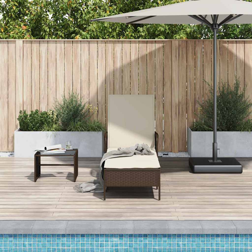Solstol polyrattan Brun og Creme Hvid