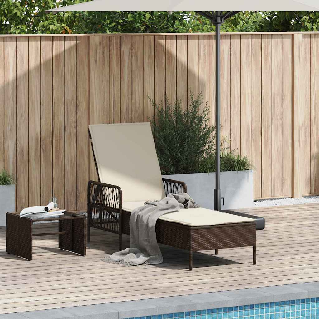 Solstol polyrattan Brun og Creme Hvid