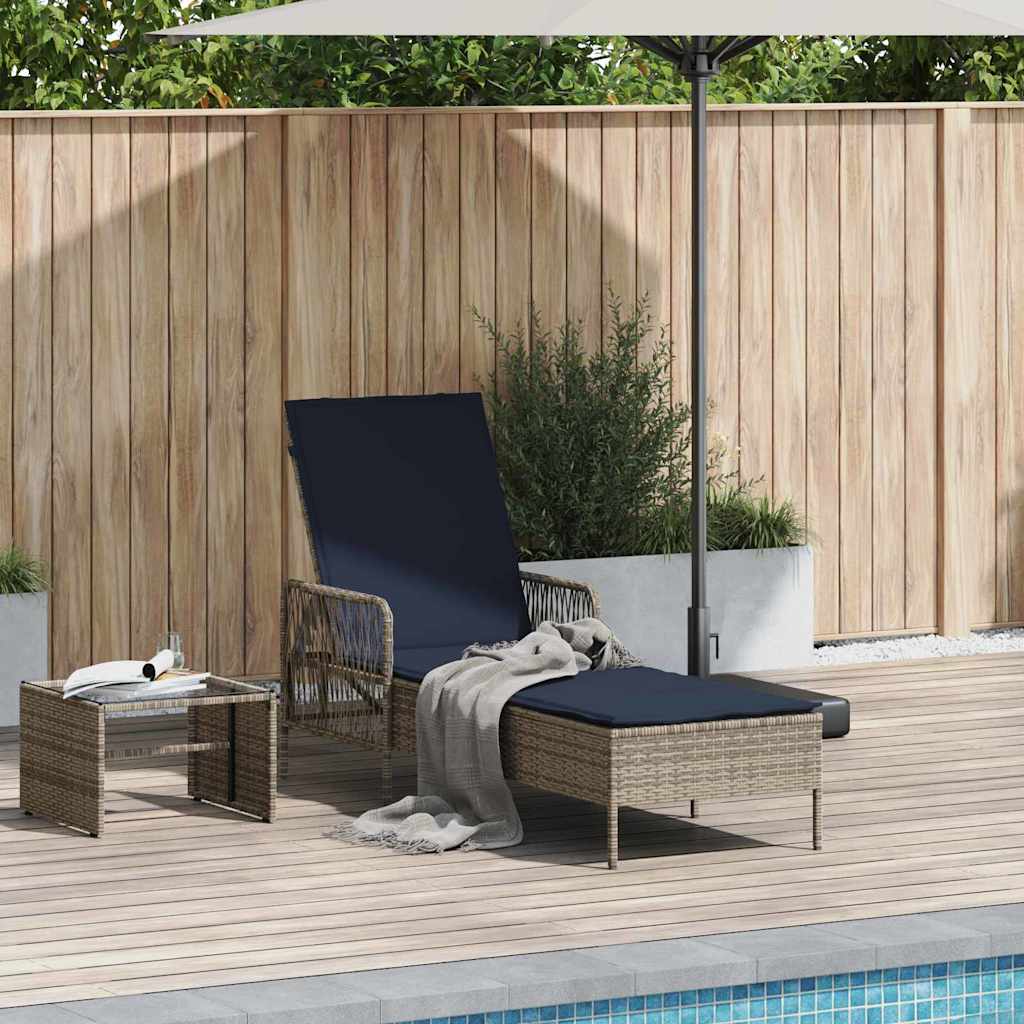 Solstol polyrattan Grå og Marineblå