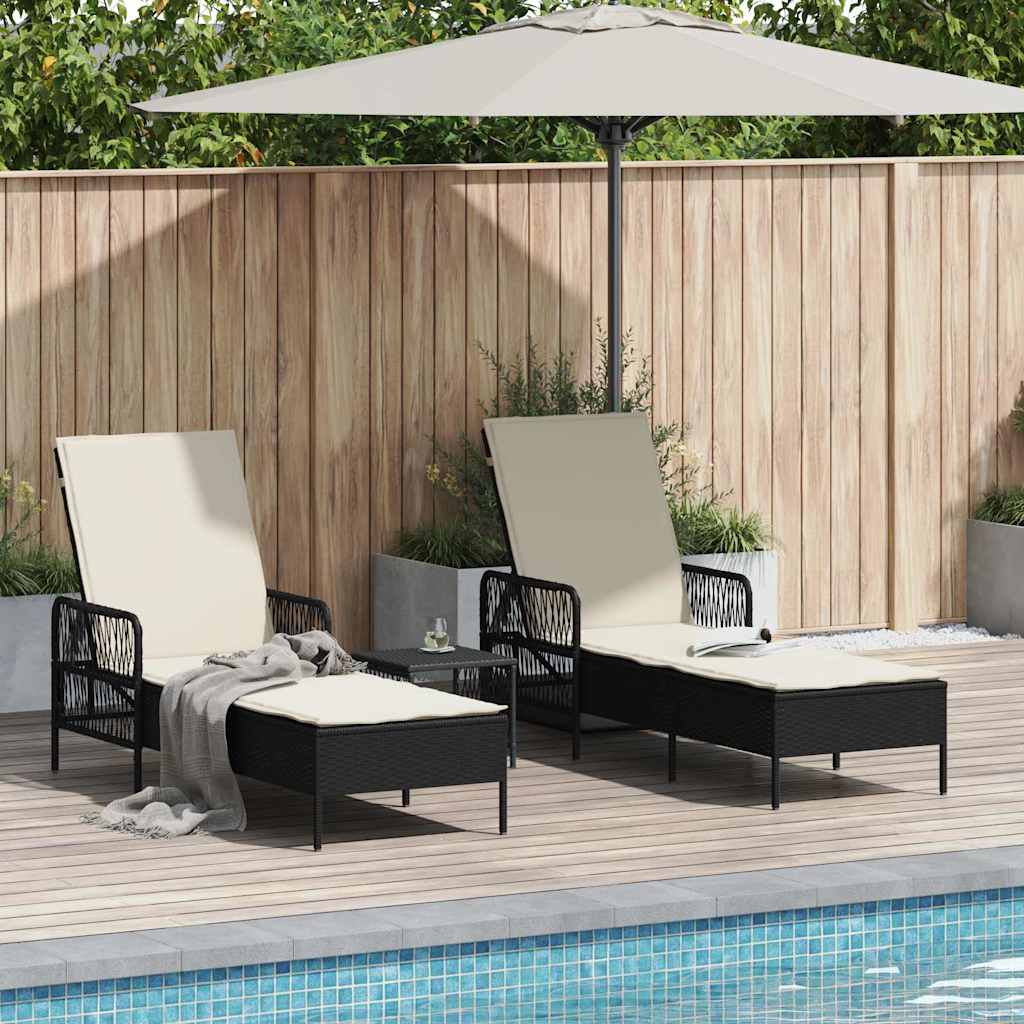 Solstol 3 stk. polyrattan Sort og Cremehvid