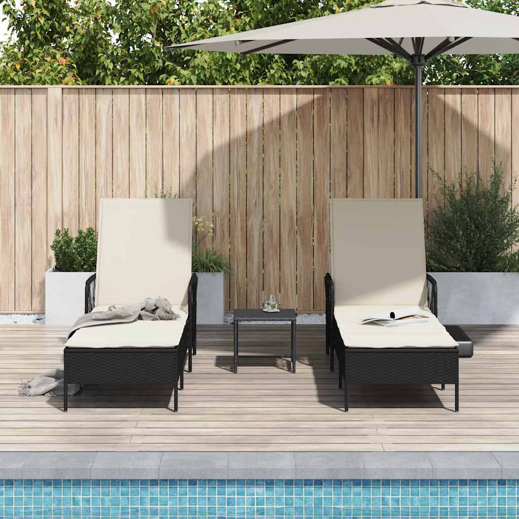 Solstol 3 stk. polyrattan Sort og Cremehvid