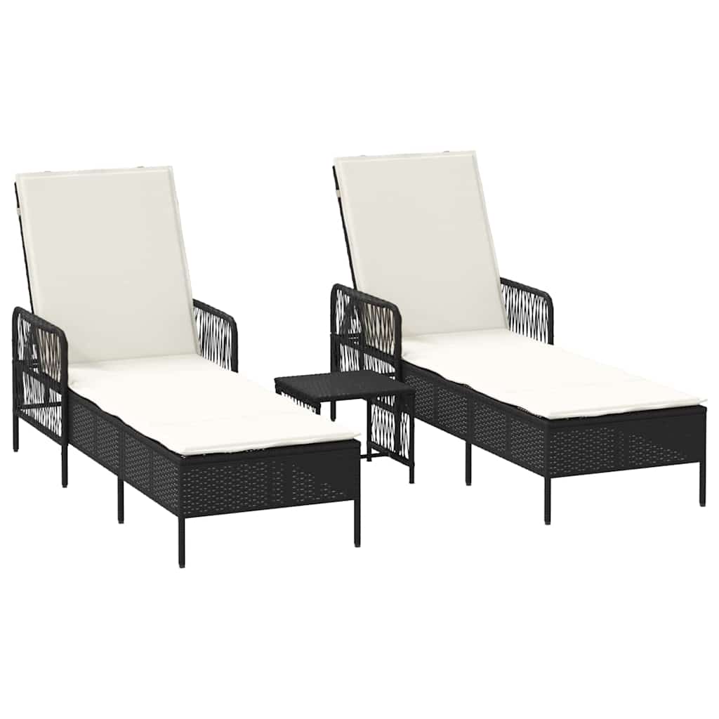 Solstol 3 stk. polyrattan Sort og Cremehvid