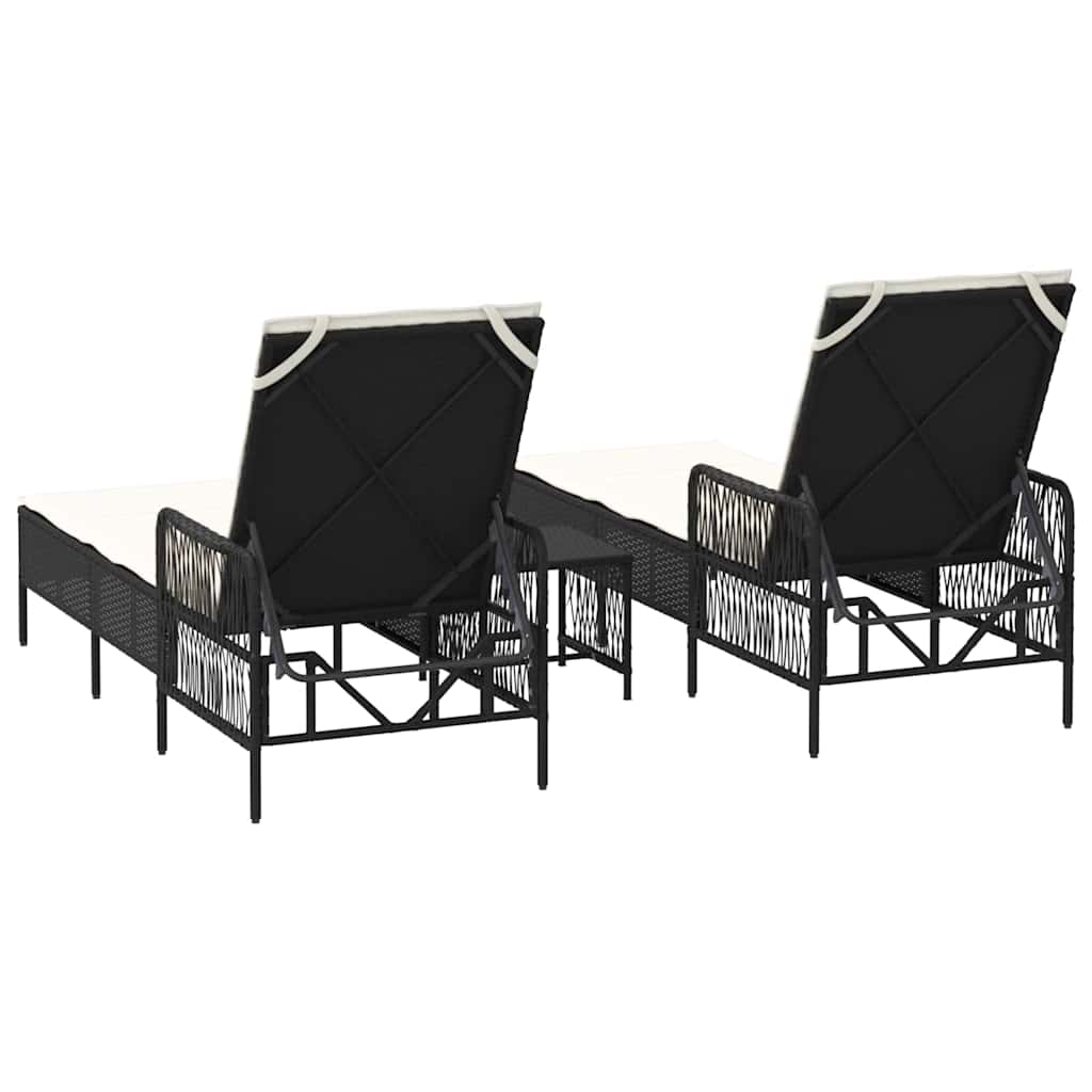 Solstol 3 stk. polyrattan Sort og Cremehvid