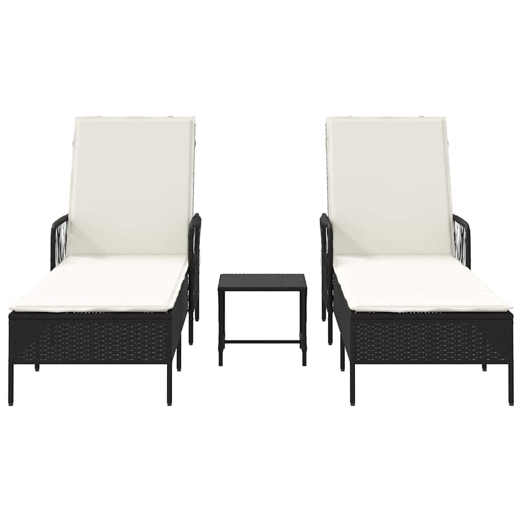 Solstol 3 stk. polyrattan Sort og Cremehvid