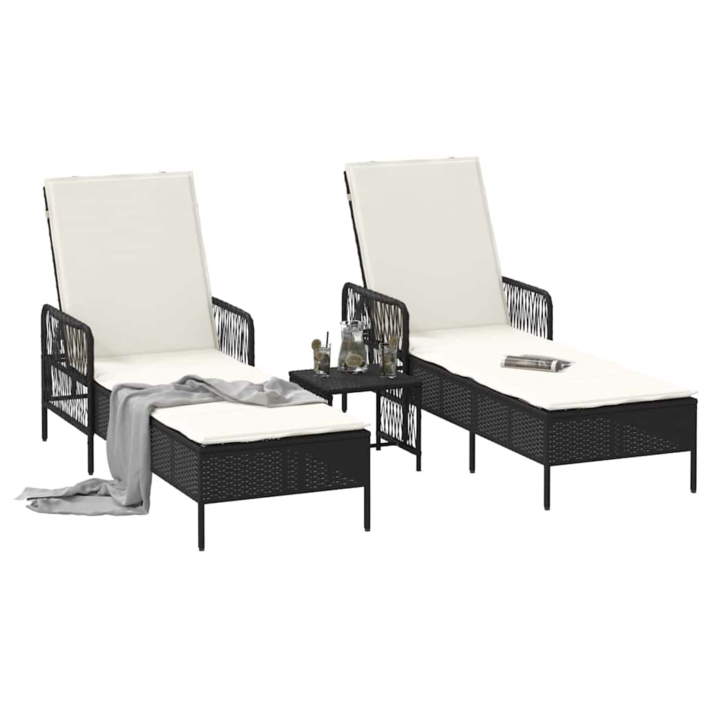 Solstol 3 stk. polyrattan Sort og Cremehvid