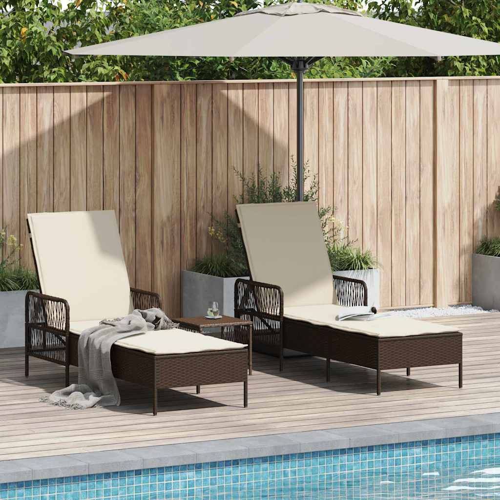 Solstol 3 stk. polyrattan Brun og Creme Hvid