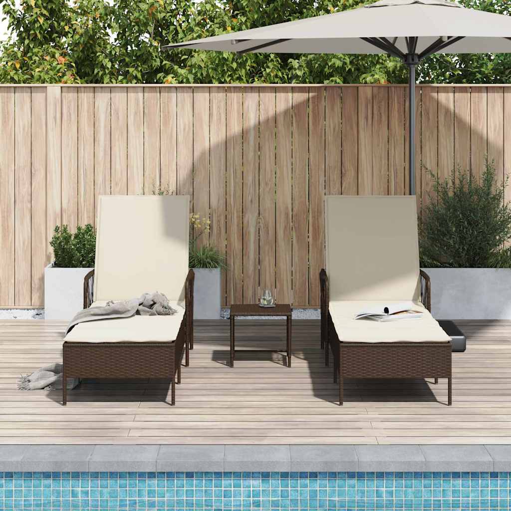 Solstol 3 stk. polyrattan Brun og Creme Hvid