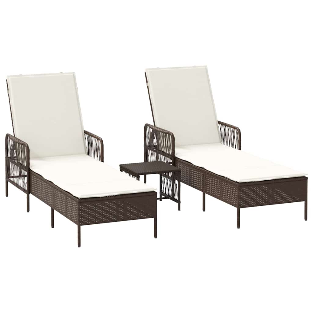 Solstol 3 stk. polyrattan Brun og Creme Hvid
