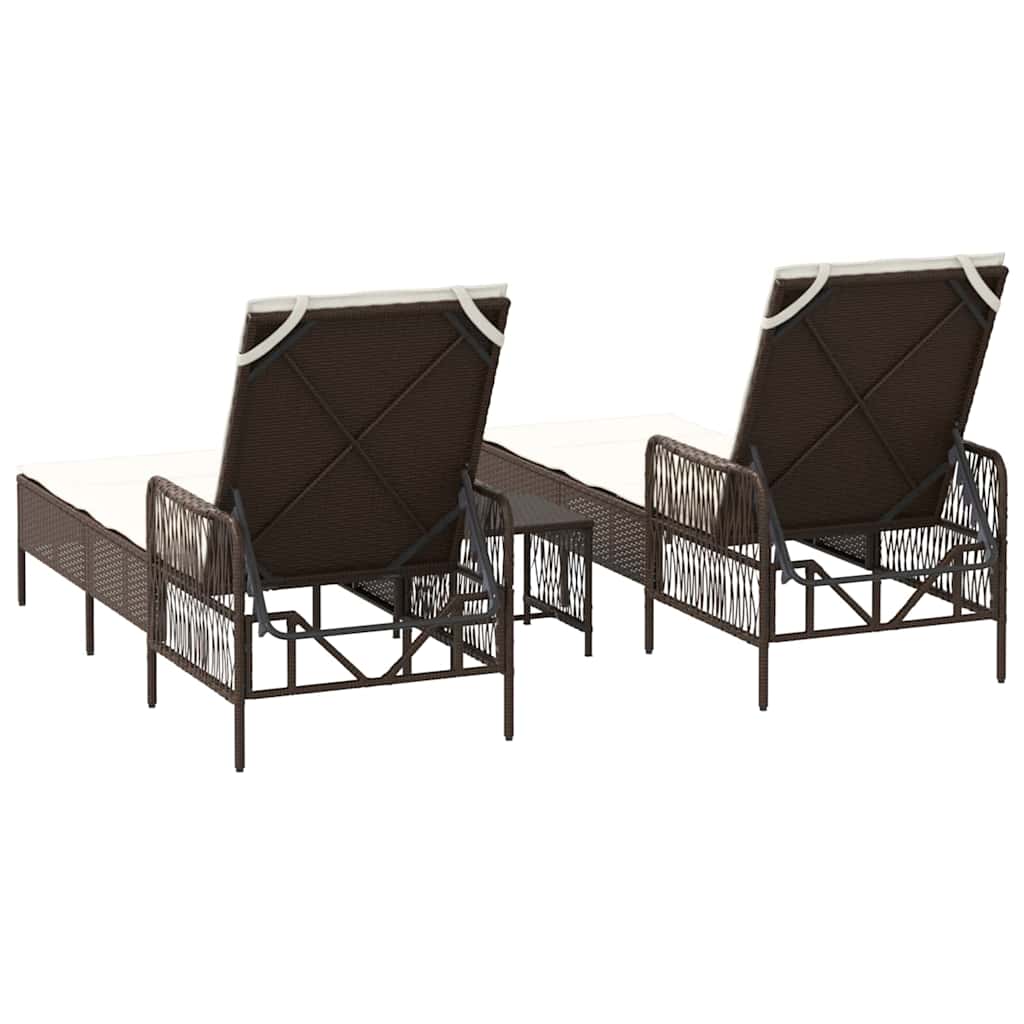 Solstol 3 stk. polyrattan Brun og Creme Hvid