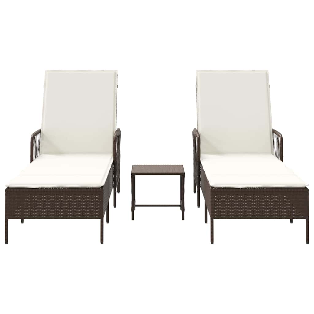 Solstol 3 stk. polyrattan Brun og Creme Hvid
