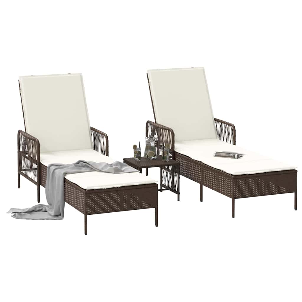 Solstol 3 stk. polyrattan Brun og Creme Hvid