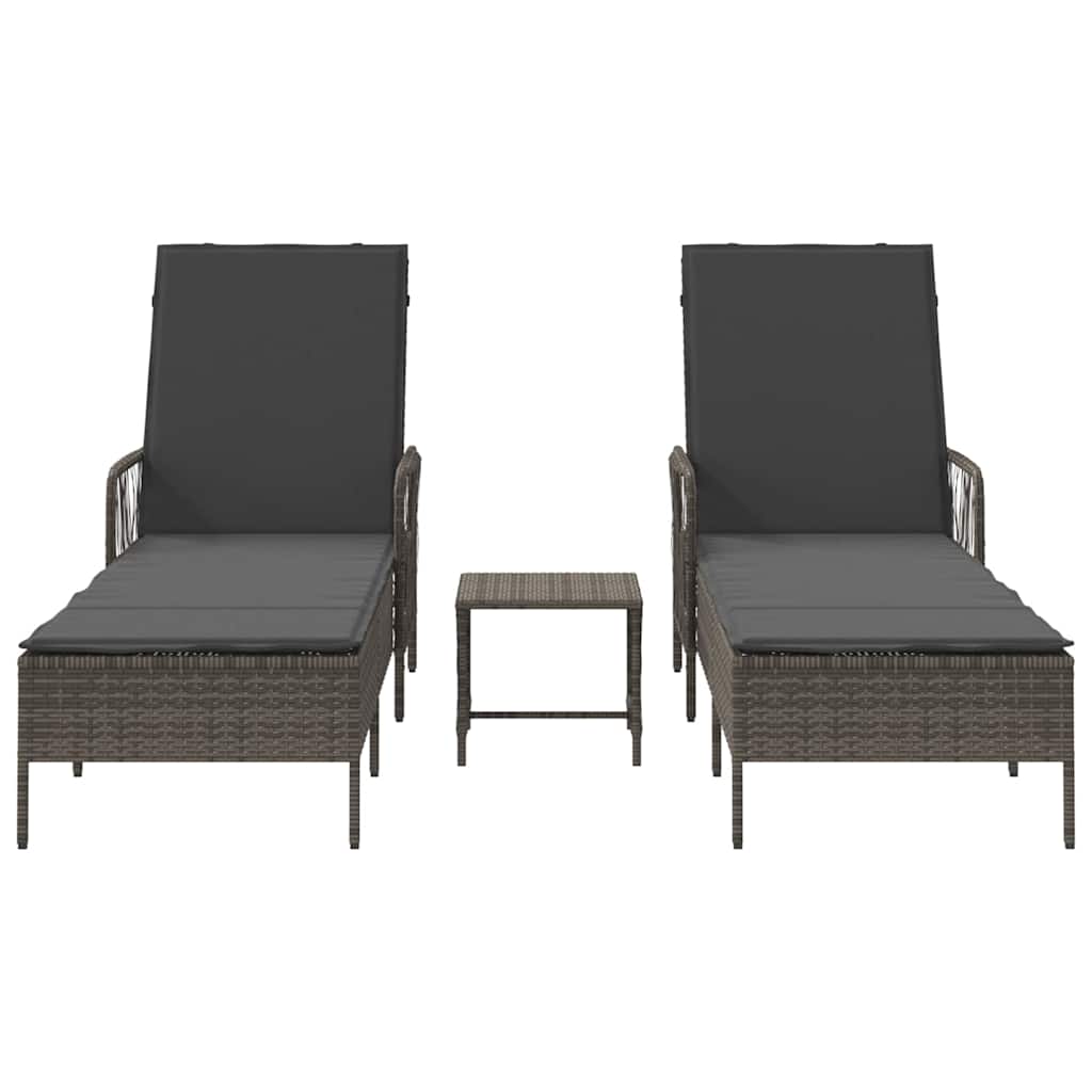 Solstol 3 stk. polyrattan Grå og Mørkegrå