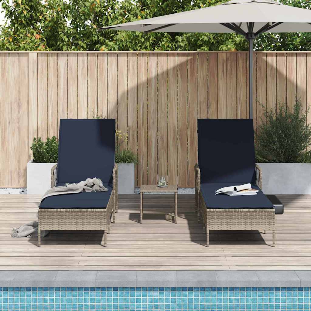 Solstol 3 stk. polyrattan Grå og Marineblå