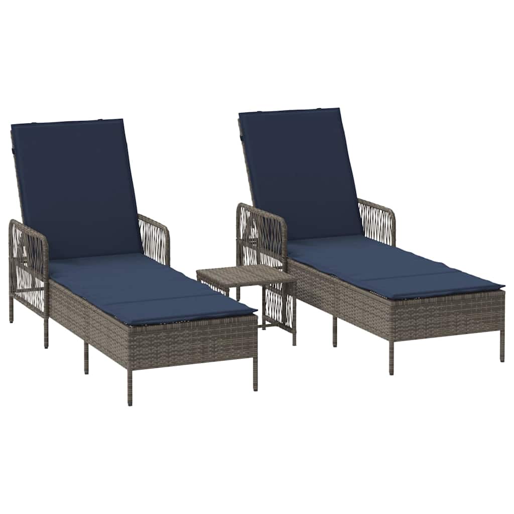 Solstol 3 stk. polyrattan Grå og Marineblå