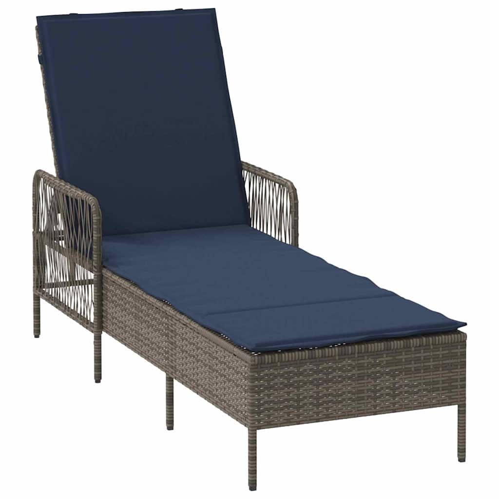 Solstol 3 stk. polyrattan Grå og Marineblå