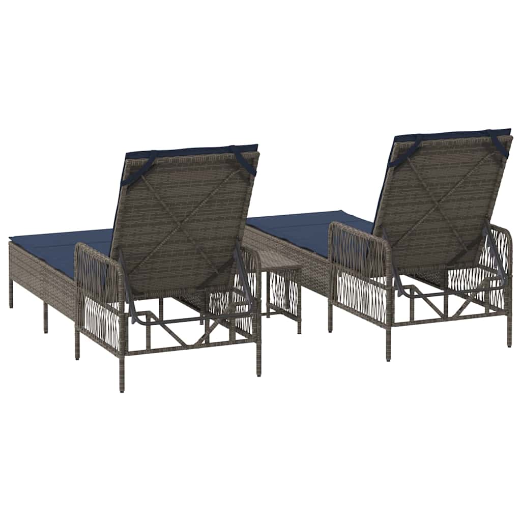 Solstol 3 stk. polyrattan Grå og Marineblå